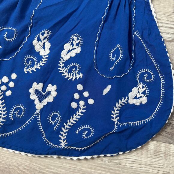 Vintage Handmade Blue Embroidered Apron Cottagecore Folk Kitchen Witch - Picture 3 of 6